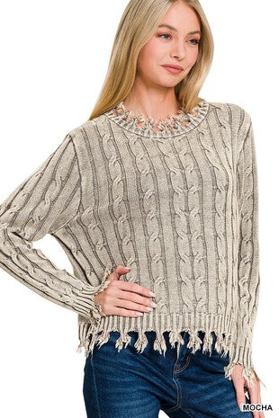 Fringe Cable Knit Sweater