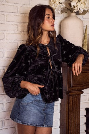 Jewel Bow Velvet Top