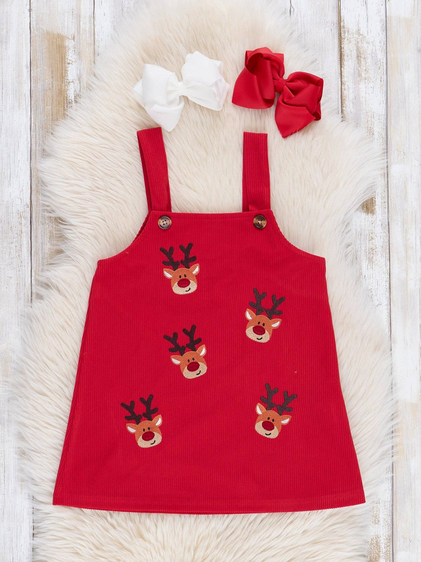Embroidered Reindeer Corduroy Skirtall Set