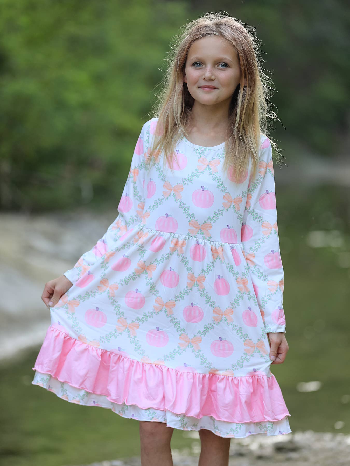 Halloween Pumpkin Pink Ruffle Girls Dress