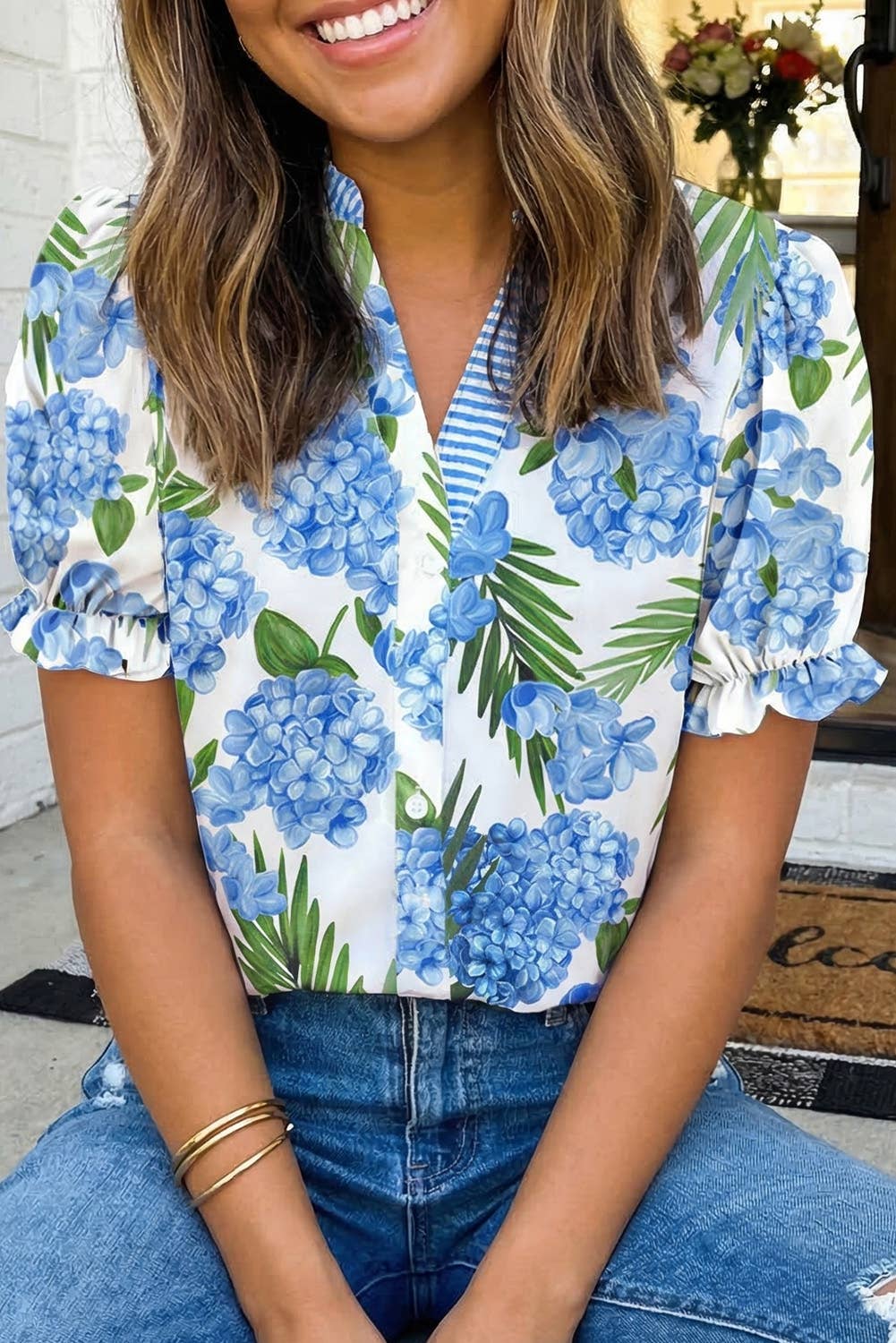 Floral V Neck Blouse