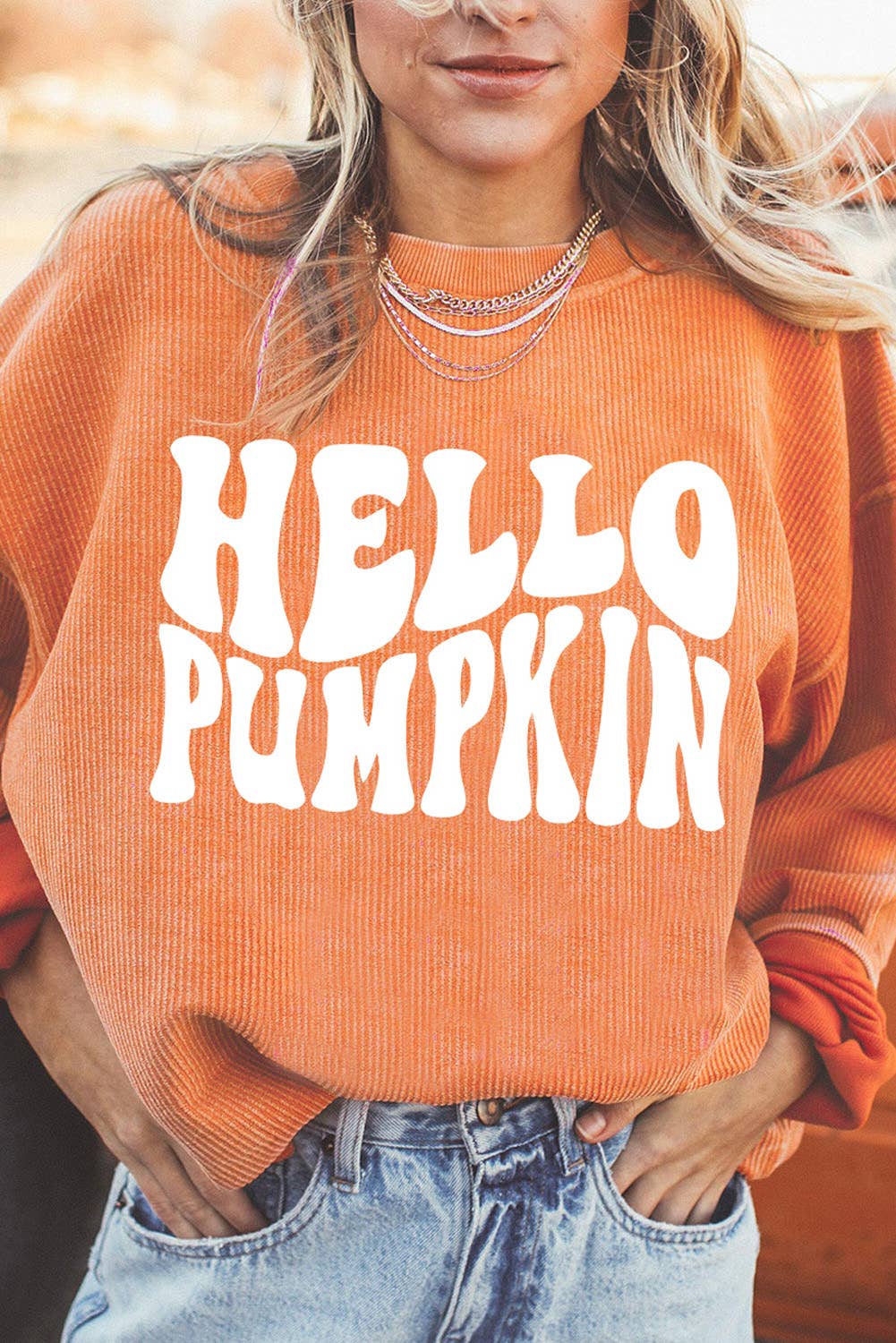 Hello Pumpkin Corded Sweatshirt In Orange