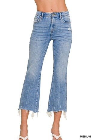 Medium Wash Crop Flare Denim
