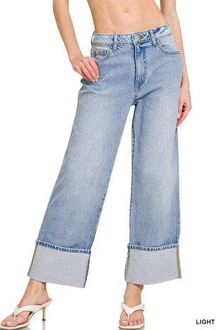 Cuffed Wide Leg Denim