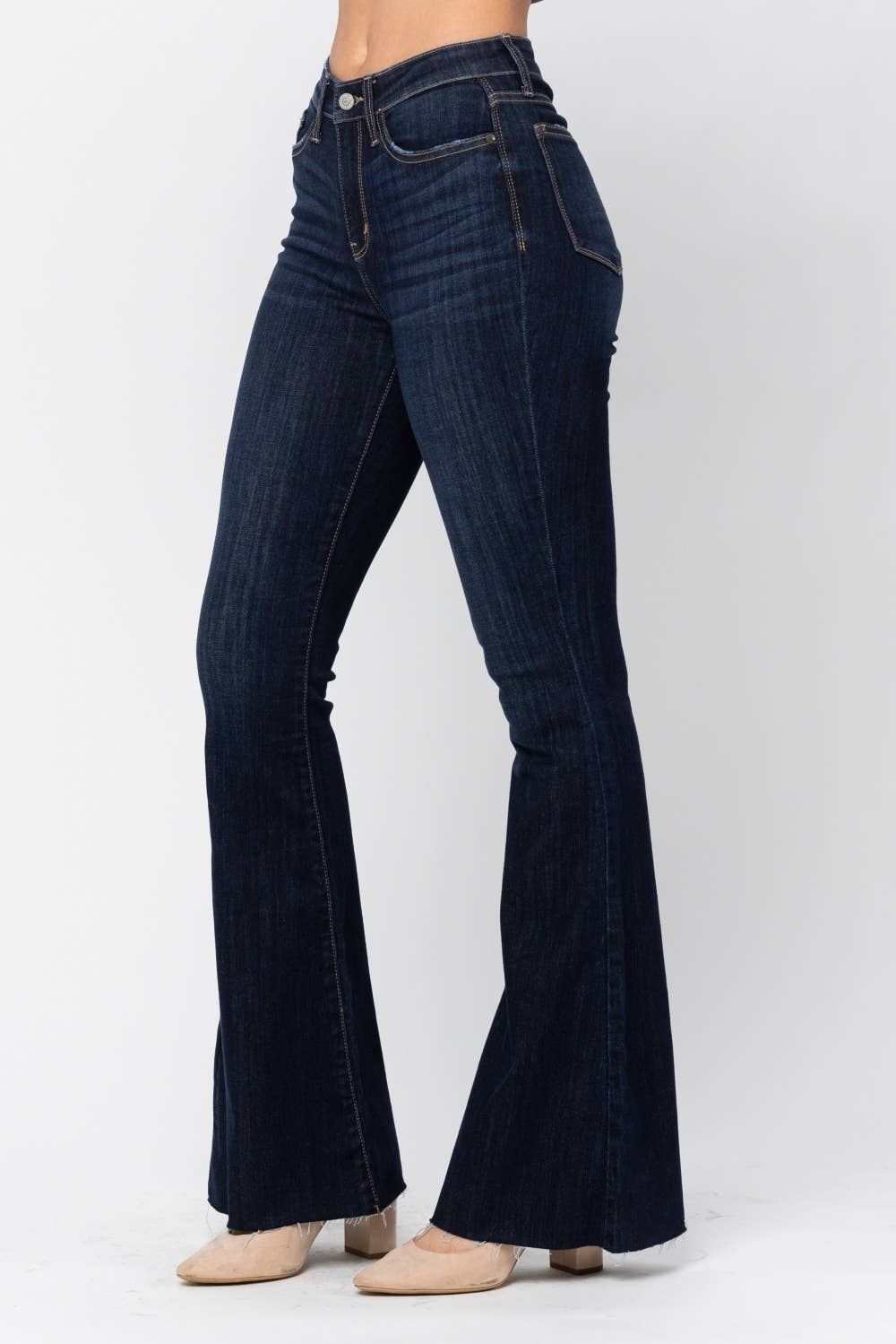 High Waisted Raw Hem Flare