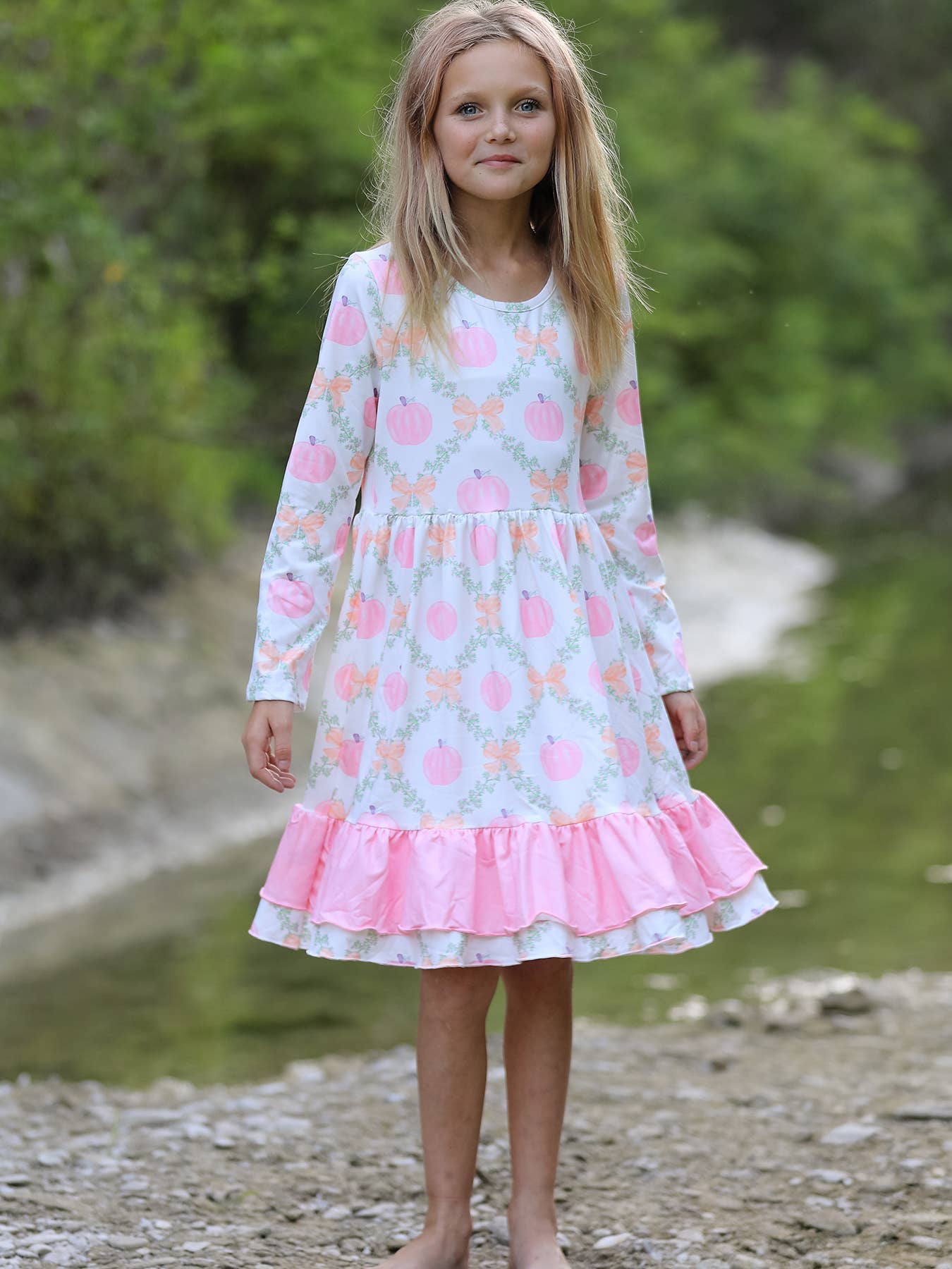 Halloween Pumpkin Pink Ruffle Girls Dress