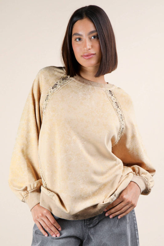 Lace Trim Detail Min Washed Knit Top