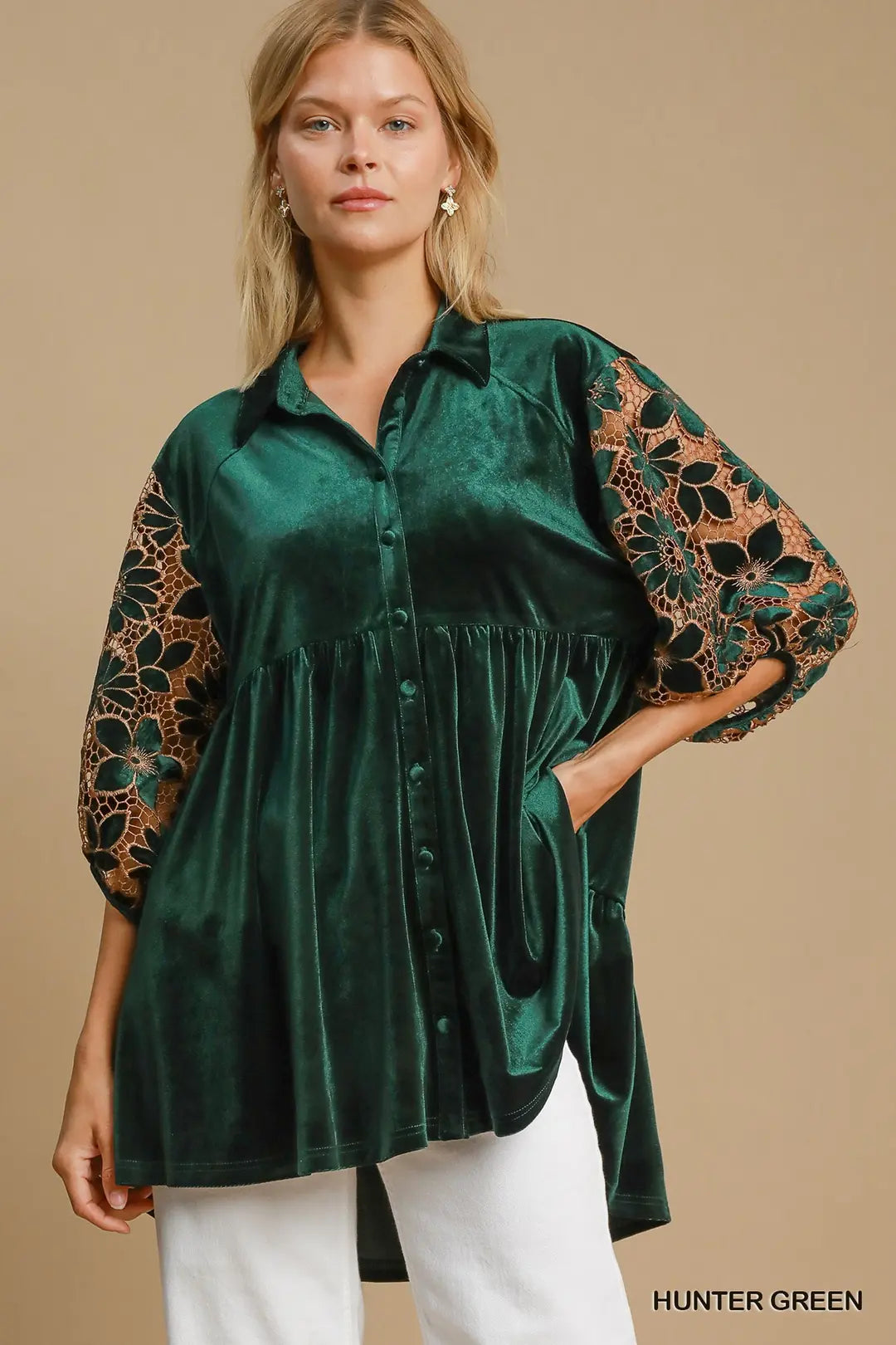 Green Velvet Lace Tunic