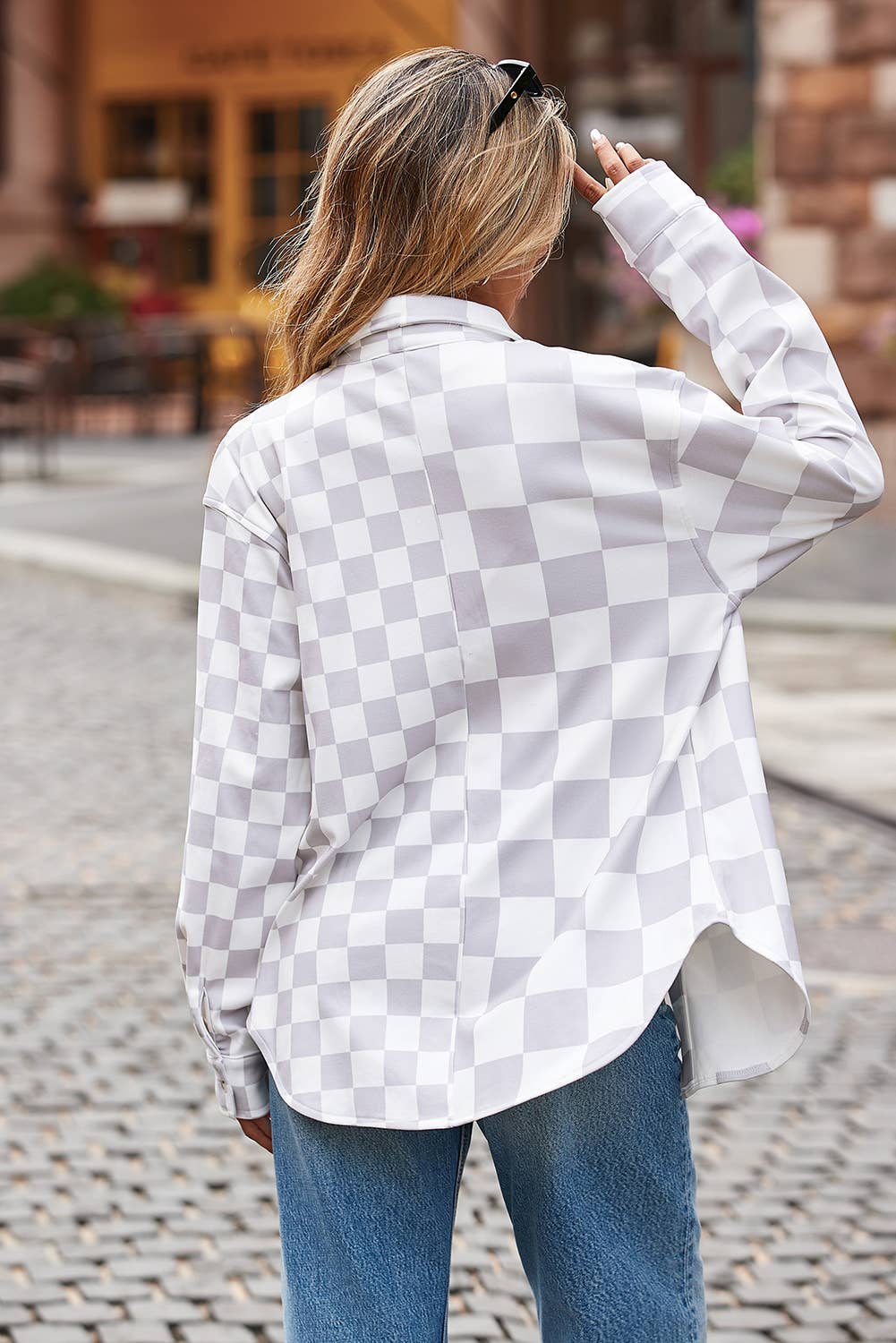 LDC Checkerboard Flap Pocket Button Front Shacket