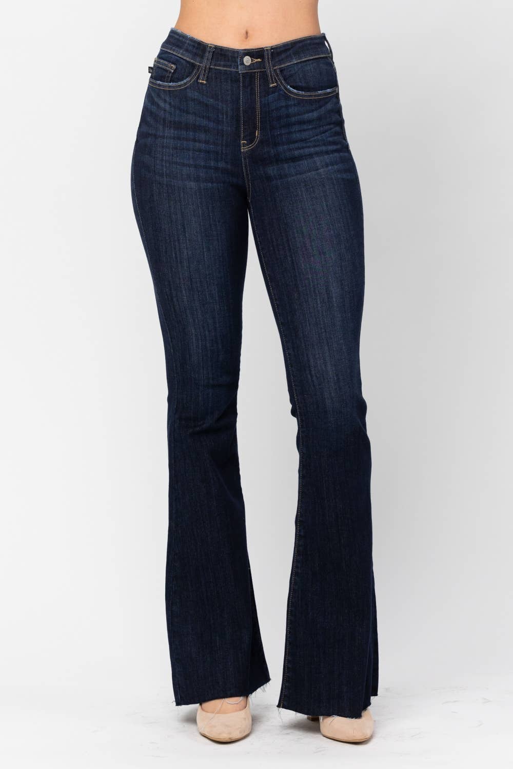 High Waisted Raw Hem Flare
