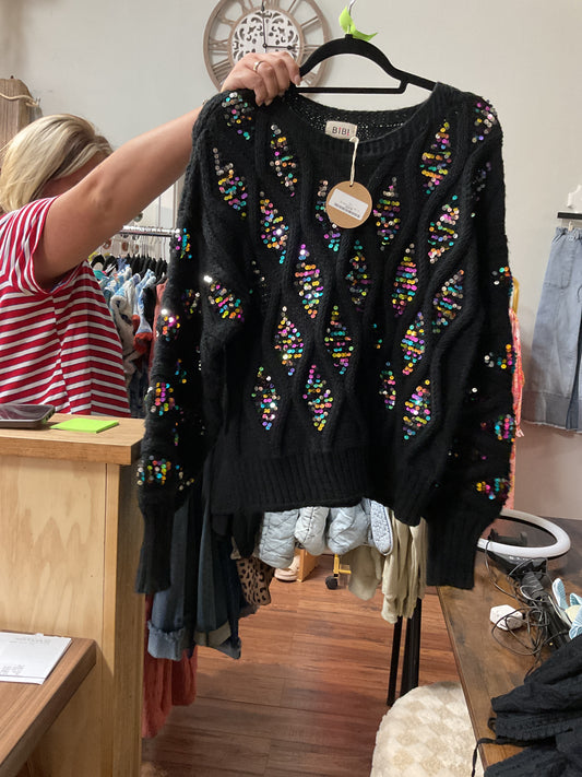 Blk Multi Sequin Swtr