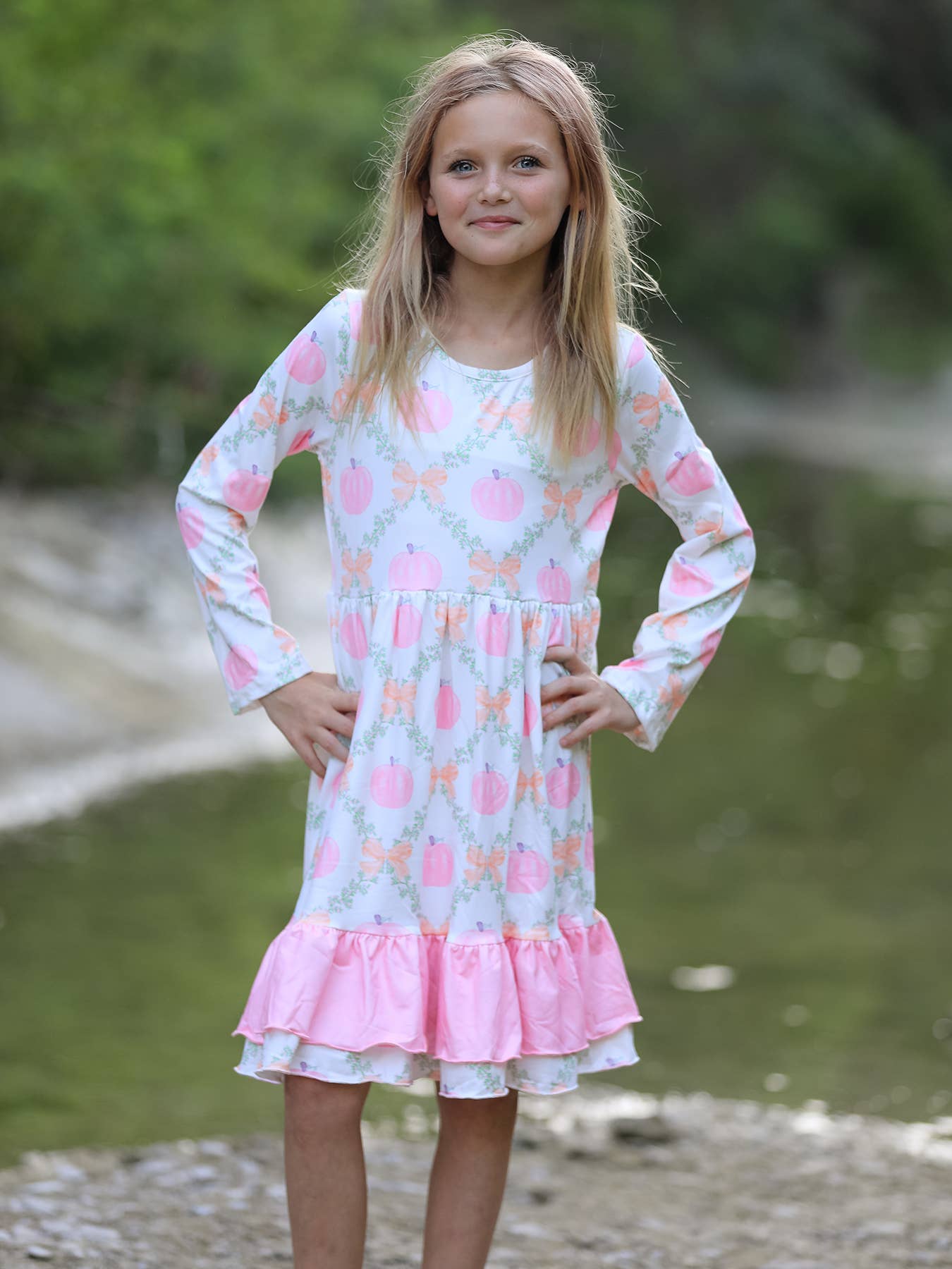 Halloween Pumpkin Pink Ruffle Girls Dress