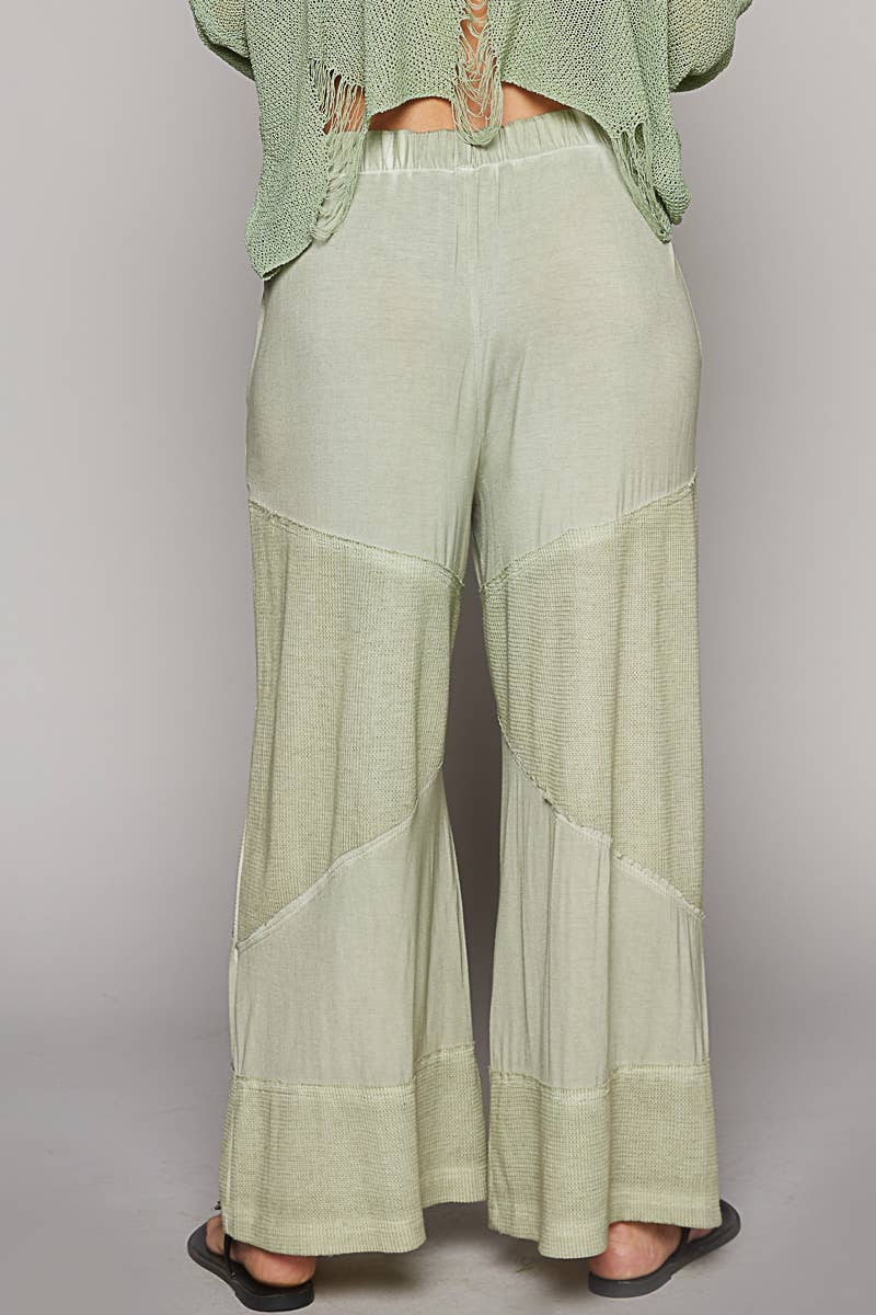 Contrast ribbed elastic waist casual knit culottes pants