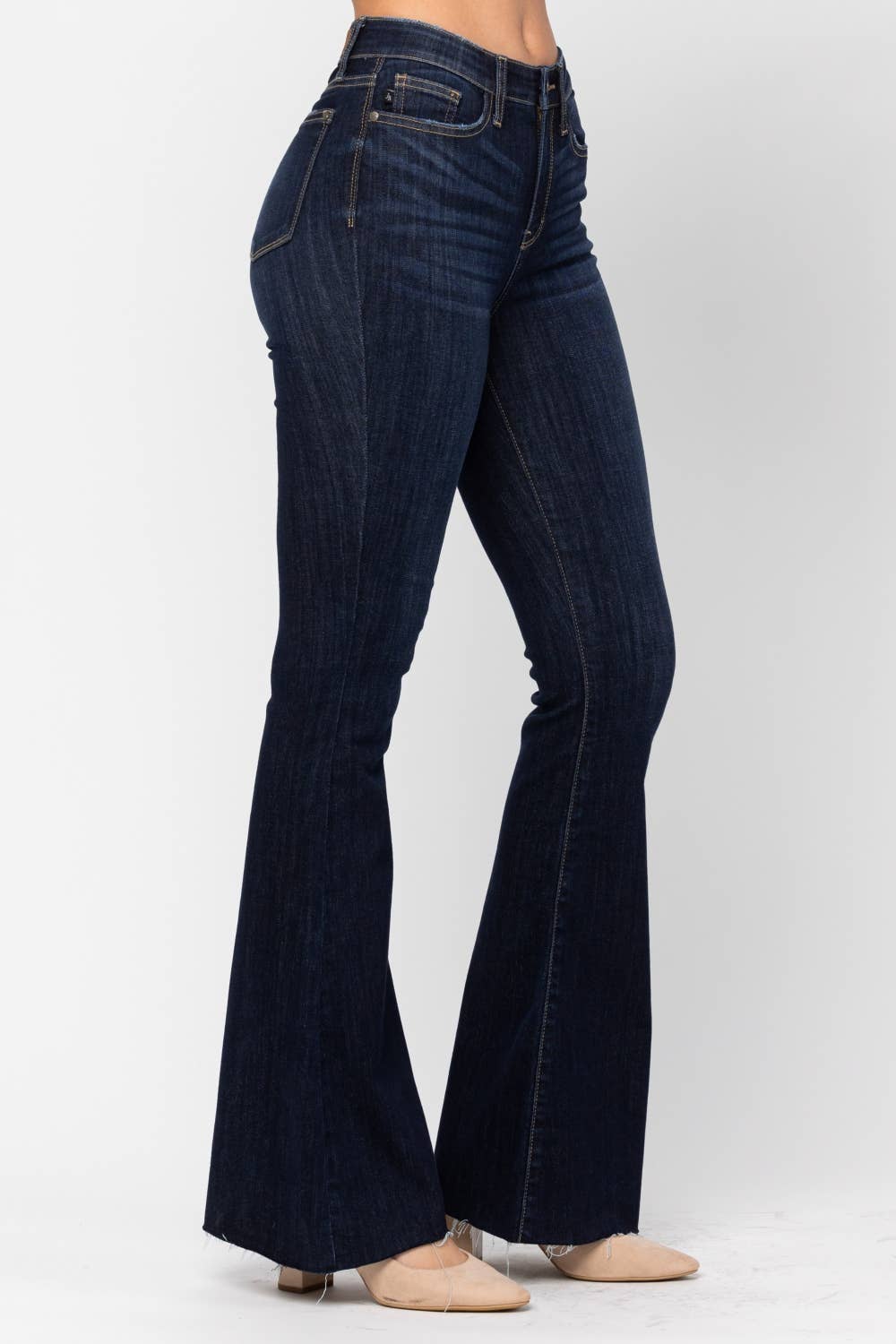High Waisted Raw Hem Flare