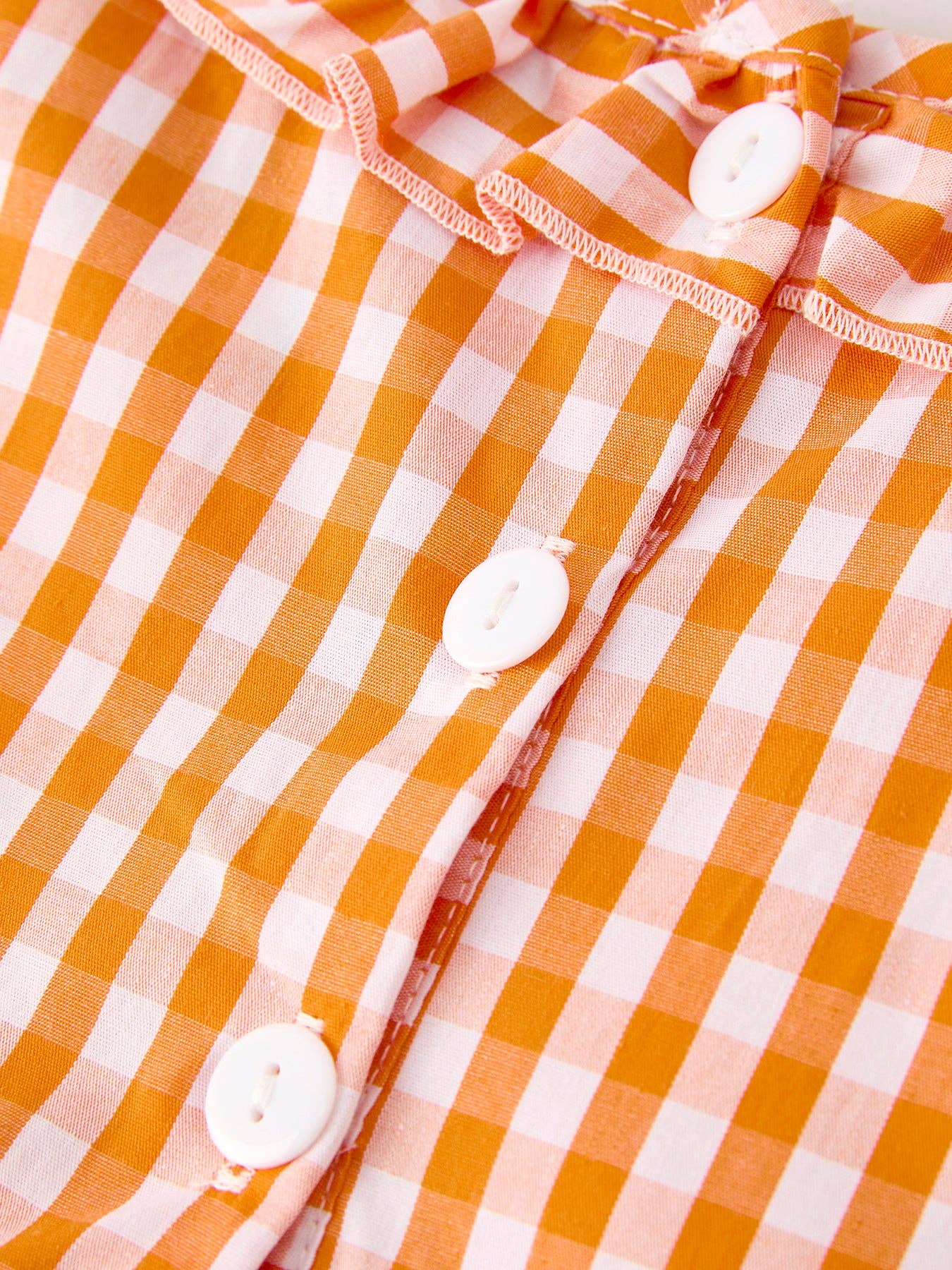 Fall Embroidered Dress for Girls – Orange Checkered with Halloween Details