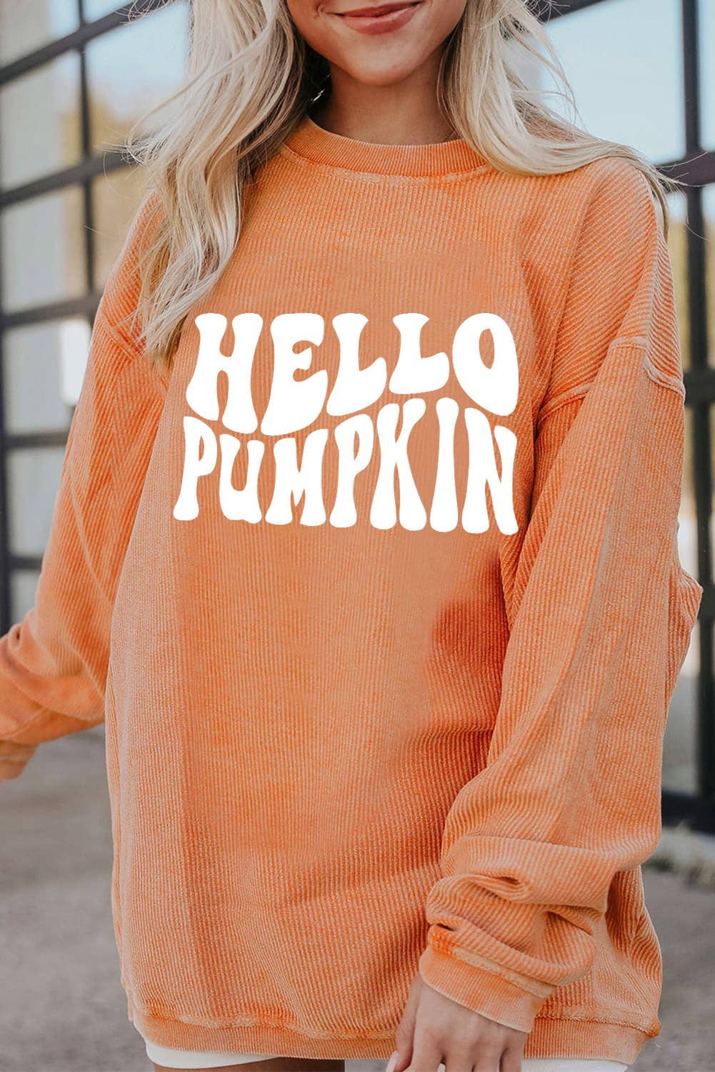 Hello Pumpkin Corded Sweatshirt In Orange