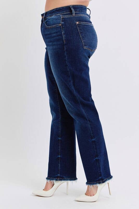 Mid Rise Straight Leg with Fray Hem - PLUS