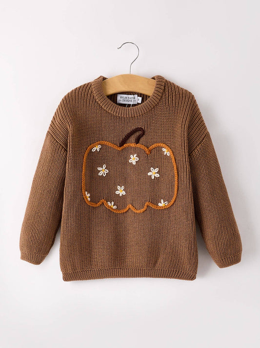Thanksgiving Halloween Pumpkin Floral Girls Pullover Sweater