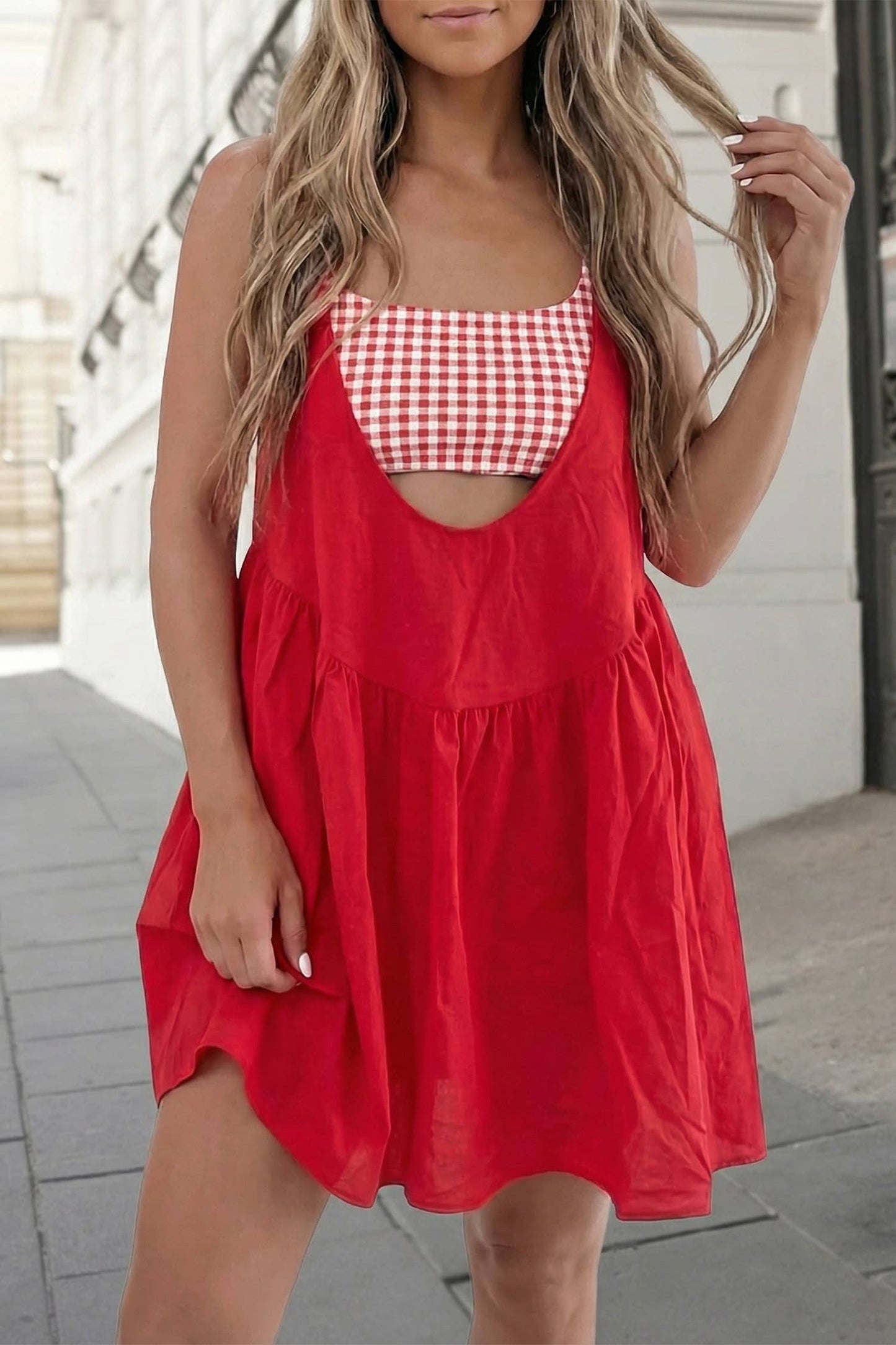 Gingham Romper Mini Dress