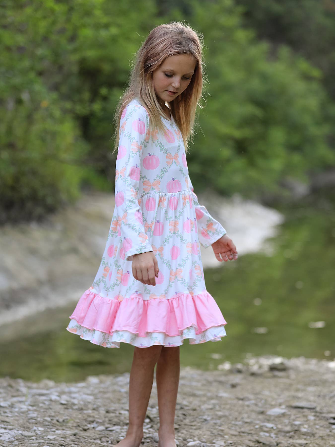 Halloween Pumpkin Pink Ruffle Girls Dress